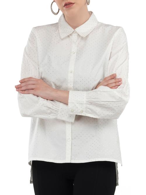 white printed cotton asymmetric shirt - 14807609 - Very Small Image - 1