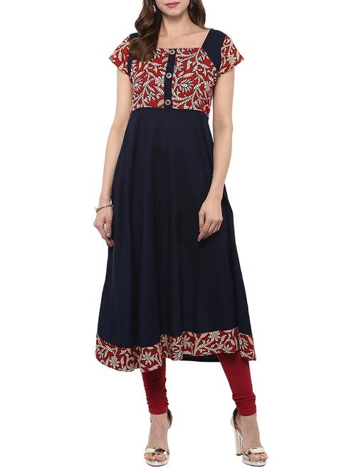 blue cotton flared kurta - 14807936 - Very Small Image - 1
