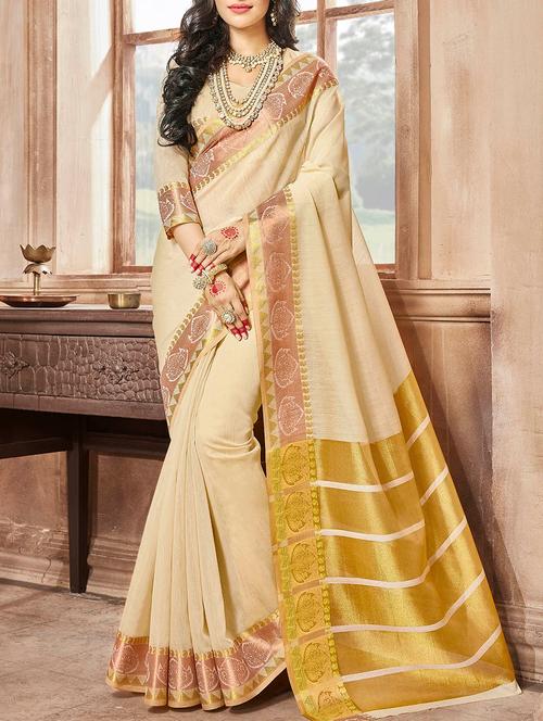 cream bordered saree with blouse - 14808445 - Very Small Image - 1