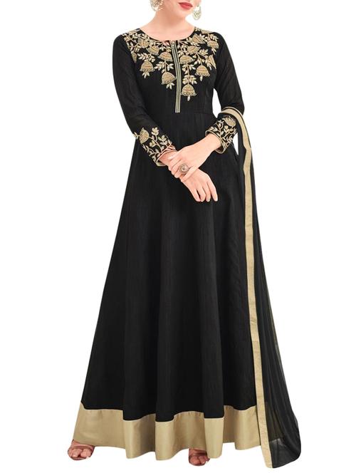 black silk semistitched suit - 14808449 - Very Small Image - 1
