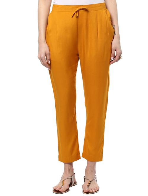 mustard rayon atapered pant - 14808677 - Very Small Image - 1