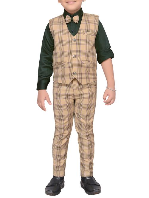 beige cotton blend waistcoat suit set - 14808696 - Very Small Image - 1
