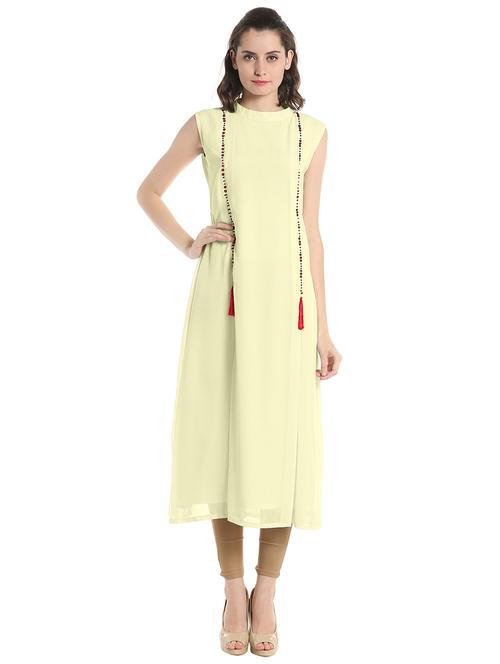 yellow georgette a-line kurta - 14810062 - Very Small Image - 1