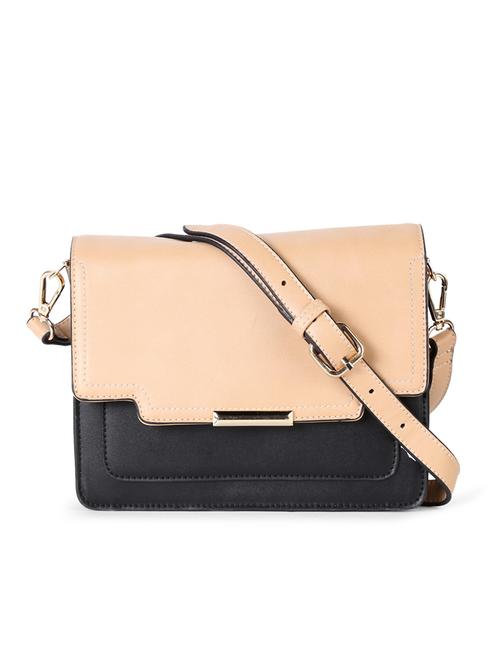 beige leatherette  regular sling bag - 14811020 - Very Small Image - 1