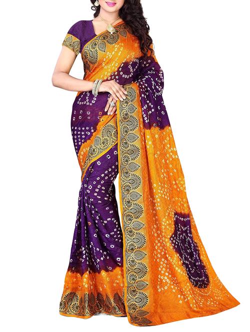 purple art silk bandhani saree with blouse - 14812273 - Very Small Image - 1