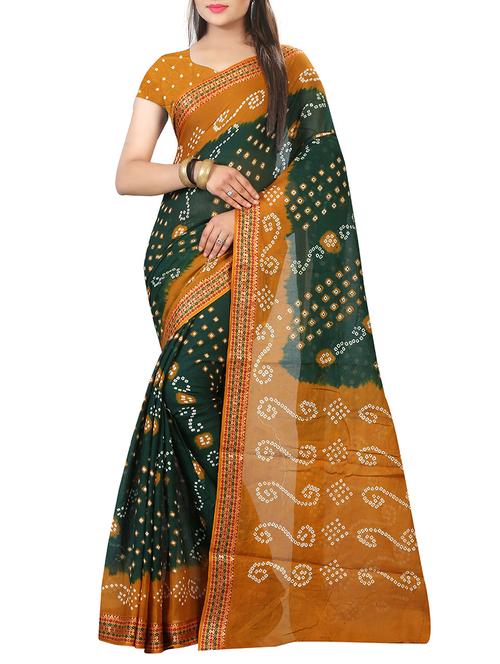 green cotton bandhani saree with blouse - 14812284 - Very Small Image - 1