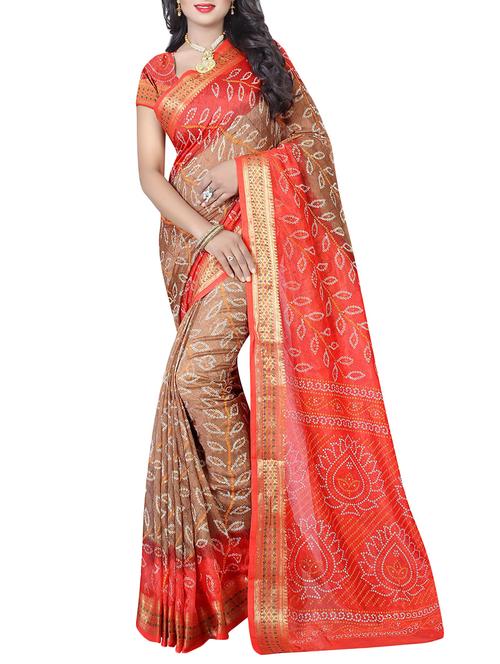 beige art silk bandhani saree with blouse - 14812333 - Very Small Image - 1