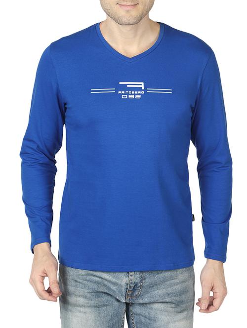 blue cotton chest print tshirt - 14813566 - Very Small Image - 1