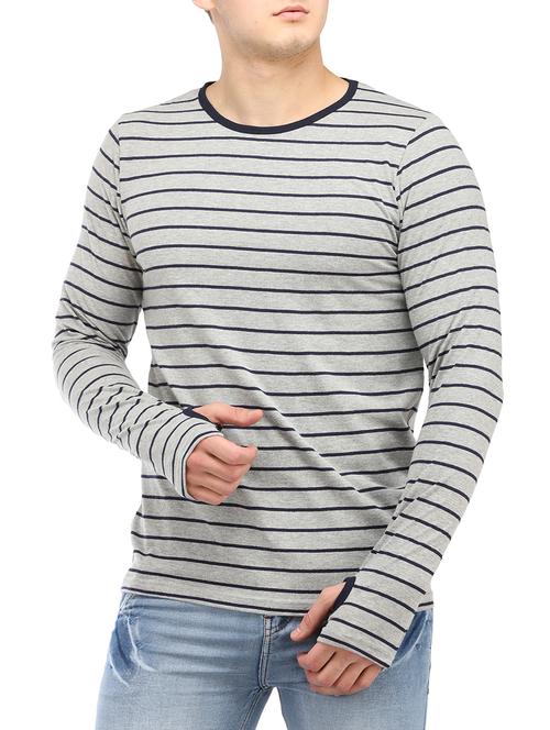grey striped thumb hole t-shirt - 14813815 - Very Small Image - 1