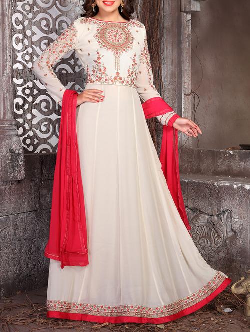 beige georgette semistitched suit - 14814954 - Very Small Image - 1
