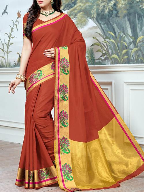 conversational zari border saree with blouse - 14815623 - Very Small Image - 1