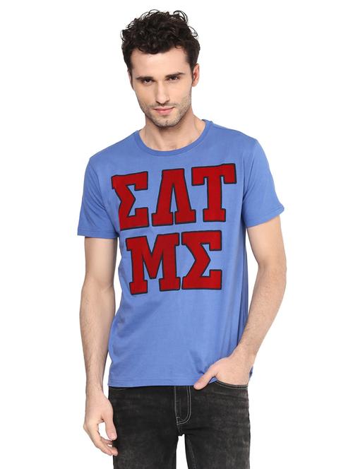 blue cotton chest print t-shirt - 14816076 - Very Small Image - 1