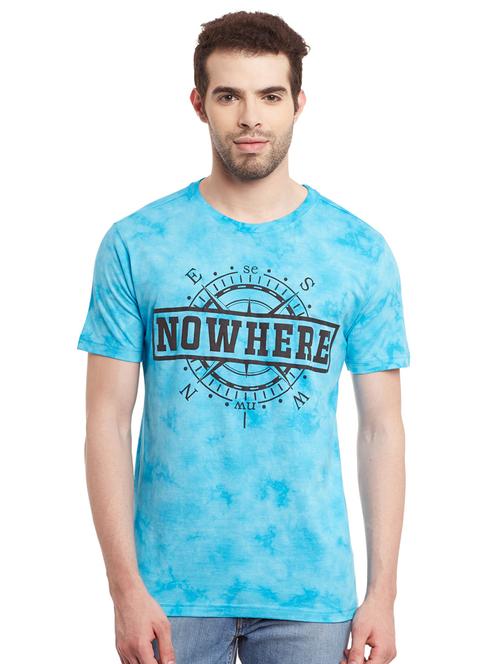 aqua blue cotton all over print t-shirt - 14816114 - Very Small Image - 1