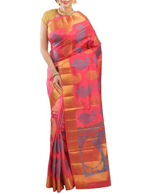 pink art silk woven saree with blouse - 14816490 - Very Small Image - 1