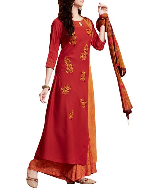 embroidered kurta with palazzo suit set - 14816750 - Very Small Image - 1