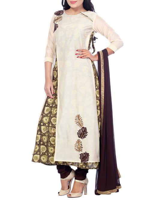 embroidered chanderi churidaar suit set - 14816756 - Very Small Image - 1