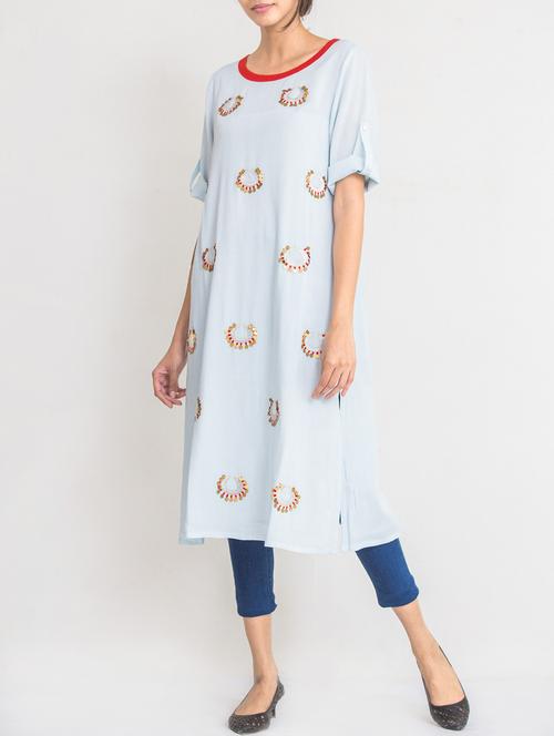 sky blue viscose straight kurta - 14816778 - Very Small Image - 1