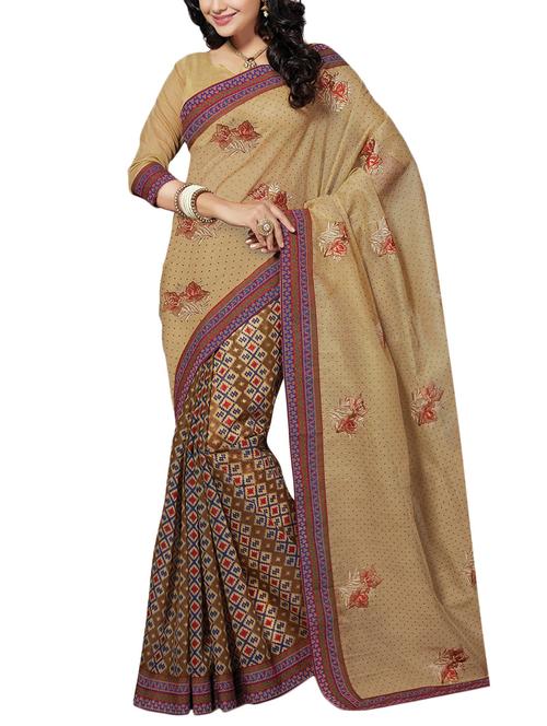 beige cotton half & half saree with blouse - 14817783 - Very Small Image - 1