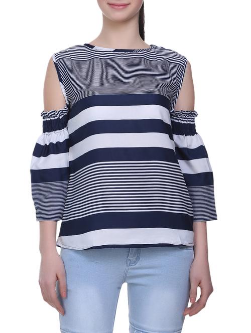 blue striped cold shoulder top - 14818205 - Very Small Image - 1