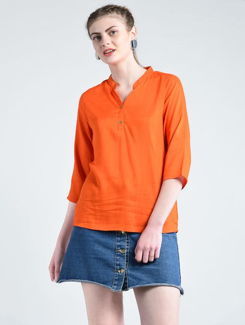 Mandarin Orange band collar top - 14820123 - Very Small Image - 1
