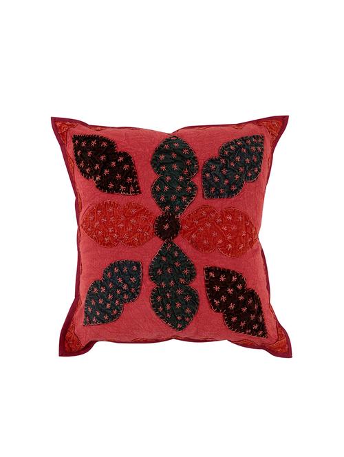 red 16 x 16 inches cotton flap closure embroidered single cushion cover by rajrang - 14821559 - Very Small Image - 1