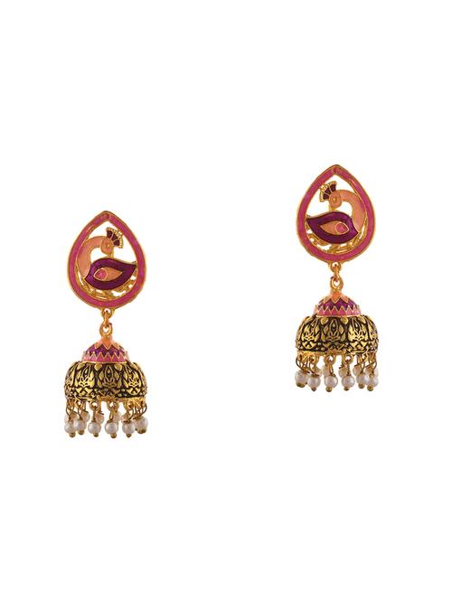 gold metal jhumka earrings - 14837037 - Very Small Image - 1