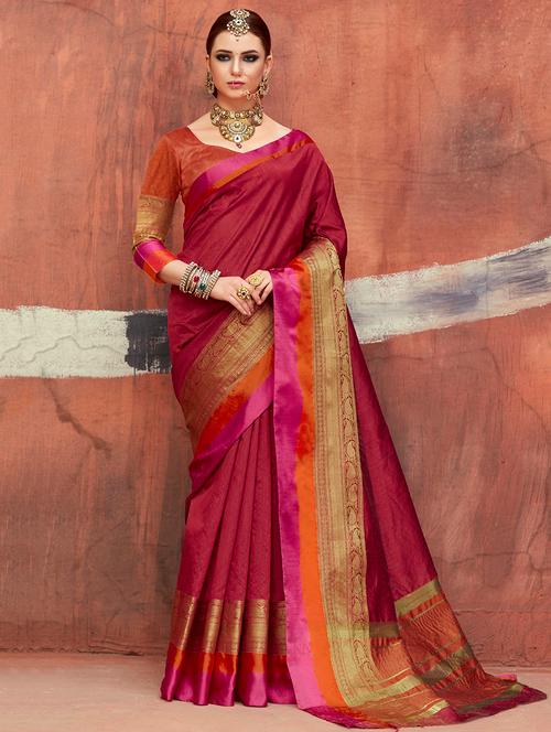 Golden bordered saree with blouse - 14843038 - Very Small Image - 1