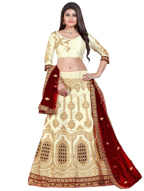 beige silk aline lehenga - 14843444 - Very Small Image - 1