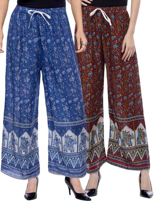set of 2 multi colored printed palazzos - 14844152 - Very Small Image - 1
