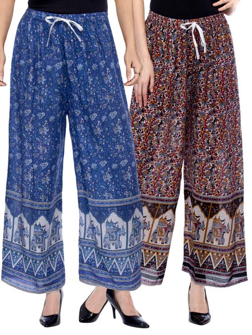 set of 2 multi colored printed palazzos - 14844153 - Very Small Image - 1
