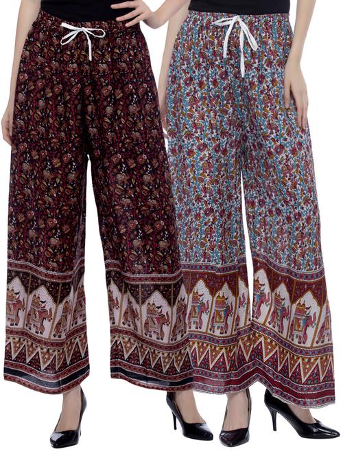 set of 2 multi colored printed palazzos - 14844164 - Very Small Image - 1