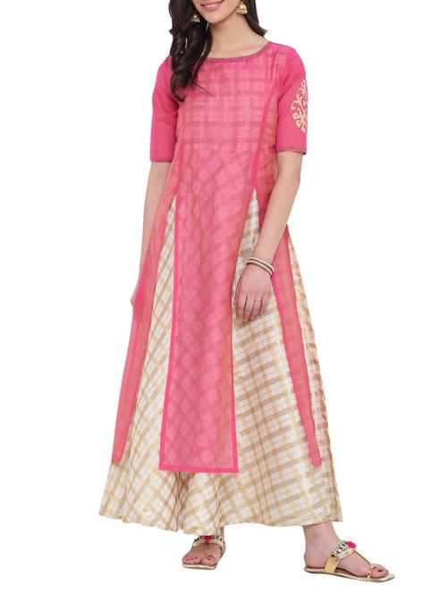 pink chanderi layered kurta - 14844684 - Very Small Image - 1