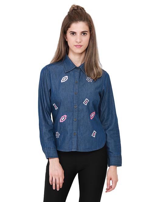 heather hues blue denim embroidered shirt - 14845614 - Very Small Image - 1