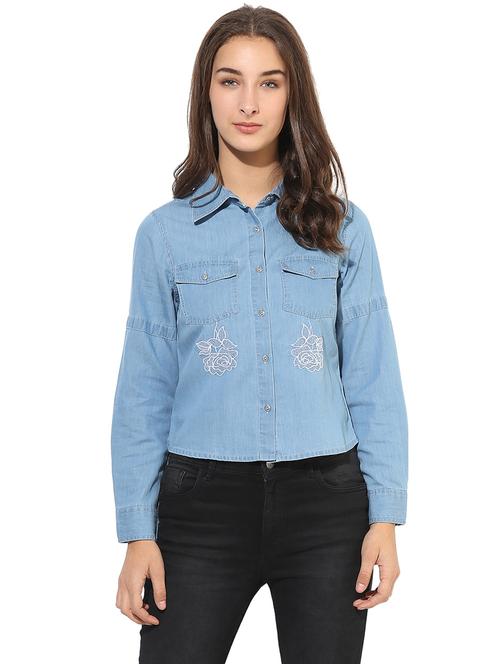 heather hues blue denim embroidered shirt - 14845628 - Very Small Image - 1