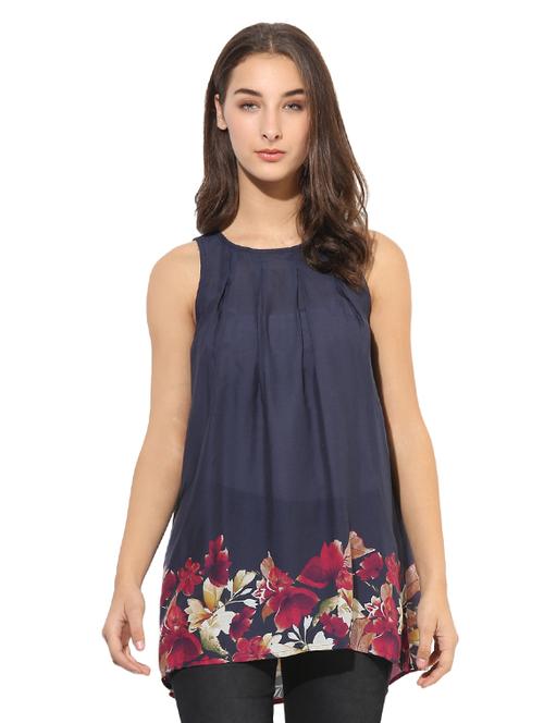 heather hues blue colored floral printed top - 14845690 - Very Small Image - 1