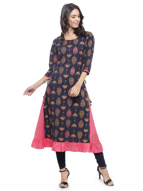 blue cotton aline kurta - 14846422 - Very Small Image - 1
