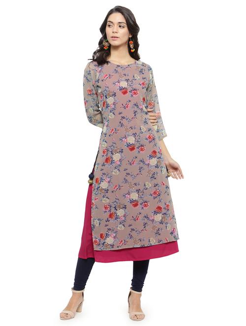 purple poly georgette layered kurta - 14846430 - Very Small Image - 1