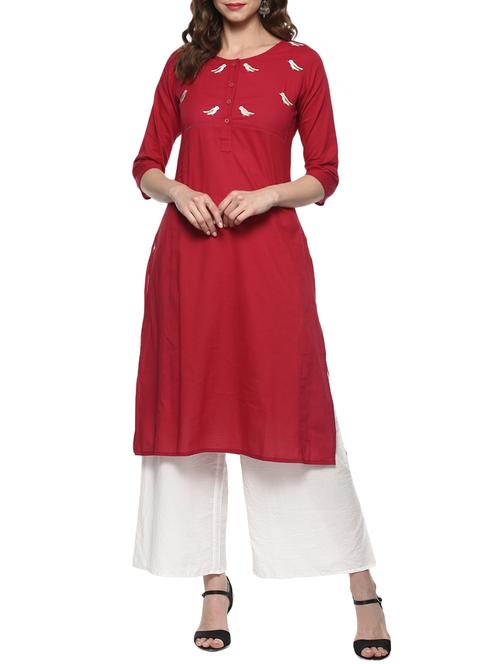 red cotton kurta palazzo  set - 14846638 - Very Small Image - 1