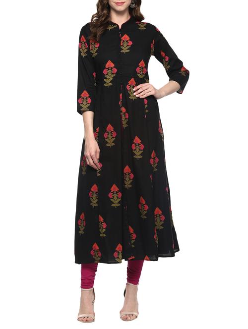 black cotton high slit kurta - 14846645 - Very Small Image - 1
