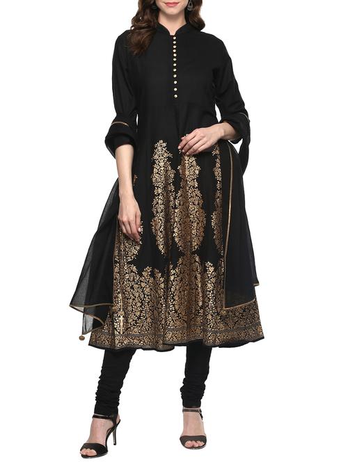 black cotton kurta legging  set - 14846649 - Very Small Image - 1