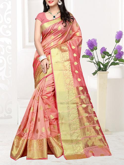 peach cotton silk kanjivaram saree with blouse - 14848313 - Very Small Image - 1