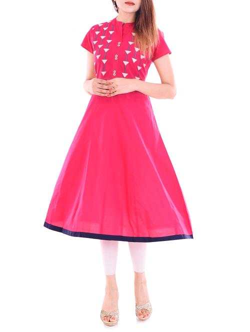 pink cotton aline kurta - 14849440 - Very Small Image - 1