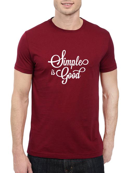 Maroon Cotton Chest Print Tshirt - 14849759 - Very Small Image - 1