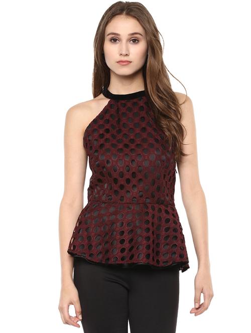 maroon peplum top - 14850262 - Very Small Image - 1