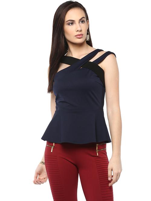 navy blue peplum top - 14850294 - Very Small Image - 1