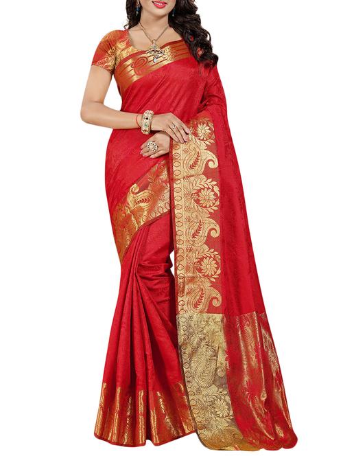 red cotton silk paithani saree with blouse - 14850787 - Very Small Image - 1
