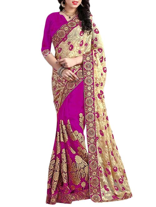 beige half and half  saree with blouse - 14851004 - Very Small Image - 1