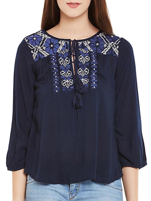 navy blue embroidered blouse - 14852554 - Very Small Image - 1