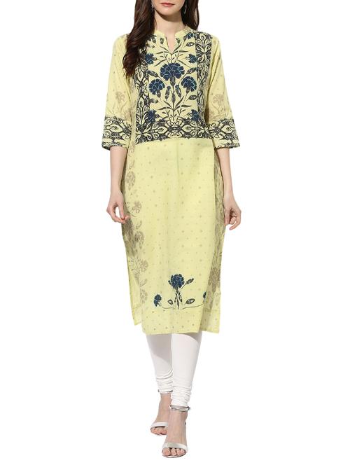 yellow cotton straight kurta - 14853002 - Very Small Image - 1