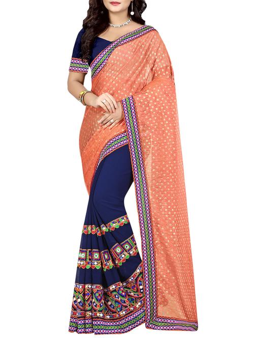 orange georgette half and half saree with blouse - 14853196 - Very Small Image - 1